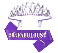 Purple 50th Birthday Sash and Tiara for Women, 50th Birthday Decorations Women, 50th Birthday Sash and Crown Set, 50th Birthday Gifts for Women, Happy 50th Birthday Party Supplies