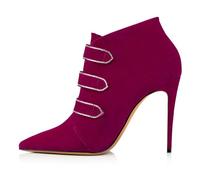 Purple,6 UK,Womens Suede Rhinestone Ankle Boots Pointed Toe High Stiletto Heel Booties Pull on Evening Party Dress Shoes