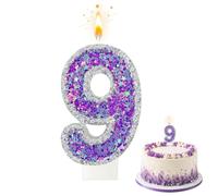 Purple 9 Birthday Candles, 9 Candle, Glitter Star Birthday 9, Candle 9 Cake Topper Decorations for Girls K pop Party Wedding Anniversary Celebration Supplies, 9th Birthday Cake Topper