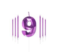 Purple 9th Birthday Candles Set, Number 9 Candle with Purple Long Candles, Birthday Candles for Cake, Birthday Candle, Cake Candles Cake Topper Decorations for Girls Women Birthday Party Wedding