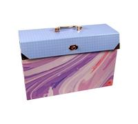 Purple Abstract Design 19 Pocket Expanding Box File with Rose Gold Handle & Toggle Closure - Practical A4 Document Paper Holder Filling Organiser Folder for Home Study or Office - H27 x W39 x D13cm