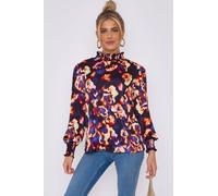 Purple Abstract Floral Print Satin Chiffon Top Love Sunshine Purple 10