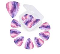 Purple Abstract Watercolor Print Guitar Picks 12 Pack with Custom Organizer Storage Box, Guitar Accessories, Ukulele for Acoustic Guitar, Bass,