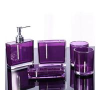 Purple Acrylic Bathroom Accessories Set with Emulsion Bottle, Tooth Brush Holder, Soap Dish and 2 Gargle Cups for Master Bathroom or Guests