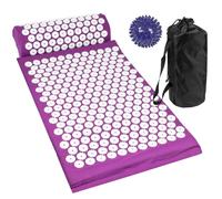 (Purple) Acupressure Mat with Pillow & Ball Acupuncture Pin Massage Set Neck Pain Relief