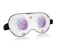 Purple Aerostat Balloon Flowers Hydrangeas Lilac Ball Eye Masks Cover Blocks Light Sleep Mask Shade Cover Blindfold Relaxing Eyeshade Cover with Adjustable Head Strap for Men Women Kids