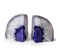 Purple Agate Bookends - Natural Crystal Geode Pair - Handmade Stone Book Ends for Office & Living Room