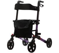 Purple Aluminium 4 Wheel Rollator Walking Aid - Flat Folding 136kg Weight Limit