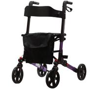 Purple Aluminium 4 Wheel Rollator Walking Aid - Flat Folding 136kg Weight Limit