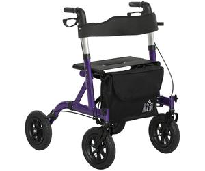 Purple Aluminium Rollator Walker with Seat, Backrest, Bag, All-terrain Wheels