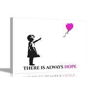 Purple Always Hope Balloon Girl by Banksy Quote Canvas Prints Framed Wall Art Graffiti Pictures Home Bedroom 30 x 20cm (12 x 8 inches) A4