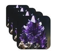 Purple Amethyst Coasters for Drinks Set of 4 Leather Drink Coasters for Tabletop Protection Heat Resistant Bar Coasters Square Cup Mat Pad Cute Cup Coaster for Home Decor Gifts