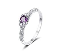 Purple Amethyst Engagement Ring for Women - Sterling Silver Plated Round Cut Simulated Gemstone Promise Ring, Vintage Inspired Wedding Band, Elegant Bridal Jewelry Gift(Purple,Q)