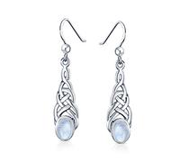 Purple Amethyst Oval Gemstone Irish Love Celtic Knot Dangle Earrings For Women Teen .925 Sterling Silver Fish Wire Hook February Birthstone