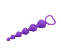 Purple Anal Beads with Heart Shaped Handle, Anal Beaded Butt Plugs, Purple Silicone Anal Sex Toys for Couples