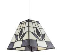 Purple and Amber Stained Glass Traditional Square Tiffany Pendant Lighting Shade | 21cm x 17cm | Art Deco Style by Happy Homewares