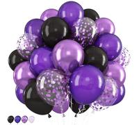 Purple and Black Balloons, 12 Inch Metallic Purple Black Party Balloons Confetti Latex Helium Balloon for Halloween Graduation Birthday Wedding Party Decorations
