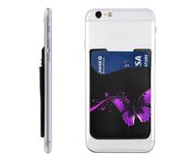 purple and black butterfly Leather Cell Phone Wallet, Stick On Phone Card Holder for Back of Phone Case - Adhesive Phone Pocket Credit Card ID Case Pouch Sleeve for Women Men