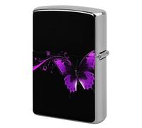 Purple and Black Butterfly Lighter Case Metal Protective Cover with Double-Sided Art Design, Cool Lighters Pouch Shockproof Lighter Cover for Men Women Gifts, Lighters Not Included