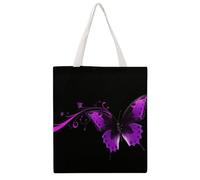 Purple And Black Butterfly Tote Bag, Aesthetic Canvas Tote Bag Reusable Grocery Shopping Bag for Women Men