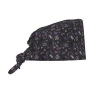 Purple and Black Spooky Gothic Print Work Cap for Women Men Soft Breathable Adjustable Work Hats Black One Size