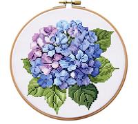Purple and Blue Hydrangea Flower Stamped Cross Stitch Kits for Beginners Easy with Hoop 11CT Needlepoint Embroidery DIY Counted Cross Stitch Kits Art Craft Wall Decoration 12x12inch(4)