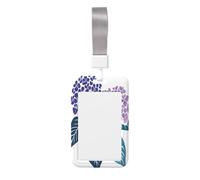 Purple and Blue Hydrangea Flowers Sliding Id Badge Holder Hard Plastic Work Card Case Name Tag Protector for Nurses Office