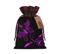 Purple And Butterfly Print Christmas Drawstring Gift Bags Large Xmas Present Storage Bag