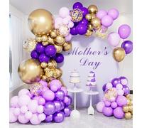 Purple and Gold Balloon Arch Kit Garland - 132Pcs Purple Balloon Arch Multi-Size Lilac and Gold Balloons with Confetti, Party Balloons for Birthday Baby Shower Wedding Lavender Themed Party Decoration