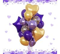 Purple and Gold Balloons Heart Star Mylar Balloon, Metallic Royal Purple and Gold Party Decorations 18 in Clear Confetti Star Heart Shape Balloon as Graduation Prom Mardi Gras Birthday Party Supplies
