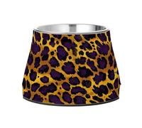 Purple and Gold Leopard Print Pattern Dog Raised Bowl, 540 ML Feeding Food Pet Bowl Stainless Steel Non-slip High Capacity Cat Bowl