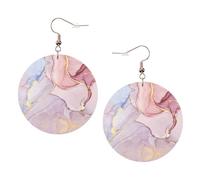 Purple And Gold Marble Printed Faux Leather Earrings Set For Women, 1 Pair Lightweight Dangle Drop Pierced Earrings Jewelry Gifts For Women