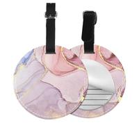 Purple and Gold Marble Printed,Luggage Tags Pu Leather Name Tag Travel Suitcase Identifier ID Tags Durable Baggage Label 2 pcs