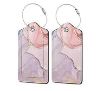 Purple and Gold Marble Printed,Luggage Tags Pu Leather Name Tag Travel Suitcase Identifier ID Tags Durable Luggage Label 2 pcs