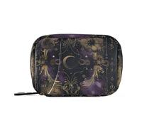 Purple and Gold Mystic Gothic Astrology Medicine Organizer Bag with Detachable Compartments Portable Medicine Pill Organizer for Purse