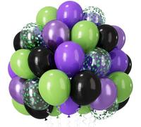 Purple and Green Balloons, 12 Inch Lime Neon Green Metallic Purple Black Confetti Latex Party Balloons for Boys Halloween Hero Monster Truck Racing Car Theme Baby Shower Birthday Party Decorations