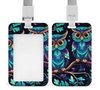 Purple and Green Owl Id Badge Holder Waterproof ID Key Card Holder Name Tags Protector Cover with Clear Id Window for Women Men Office Staff Teacher Nurse