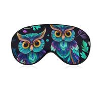 Purple and Green Owl Sleep Mask Light Block-Out Eye Mask for Side Sleeper Pressure-Free Soft Night Blindfold with Adjustable Strap Breathable Sleep Eye Cover for Travel