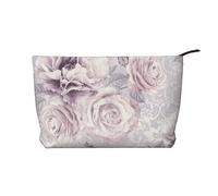 Purple and Grey Floral, Cosmetic Bag Corduroy Makeup Bag Portable Travel Toiletry Bag