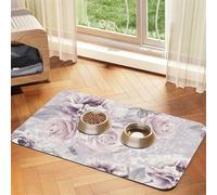 Purple And Grey Floral,Waterproof Pet Feeding Mat,PU Leather Placemats for Cat Dog Water Bowl,Food Mats,40x60cm