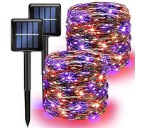Purple and Orange Solar Halloween Lights Outdoor, 39.4 FT 120 LED Solar Powered Waterproof Fairy Lights 8 Modes Copper Black Wire Lights for Halloween Party Tree Wedding Yard Decorations, 2 Pack