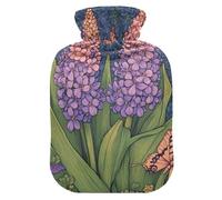 Purple and Pink Hyacinth Flowers hot Water Bottle with Soft Cover, 2L Warm Water Bottle for Bed for Neck and Shoulder Pain Relief, Neck and Shoulder Pain Relief, Bolsa Caliente para Dolores