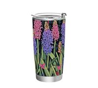 Purple and Pink Hyacinth Flowers Stainless Steel insulated water bottle Lid mug 20 oz for hot and cold drinks reusable travel coffee tumbler 20oz