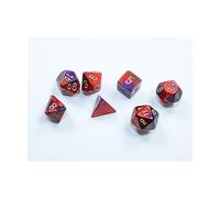 Purple and Red Gemini Mini Dice with Gold Colored Numbers 10mm (3/8in) Set of 7 Chessex