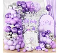 Purple and Silver Balloon Arch Kit, Lavender Lilac Purple Balloons Garland with Metallic purple Silver Balloons Four Star Foil Balloon, for Girl Women Wedding Birthday Baby Shower Party Decoration