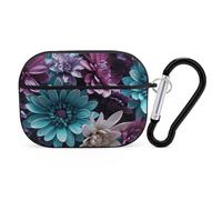 Purple and Teal Flowers AirPods Pro Protective Case Cute Earphone Protective Covers with Keychain Ring - Compatible with AirPod Pro 2nd / 1st Generation
