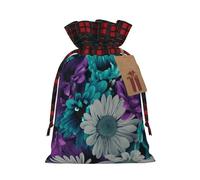 (Purple And Teal Flowers) Christmas Drawstring Gift Bags Fabric Gift Bags Goodie Bags For Xmas Party Wedding Party Birthday Diy M