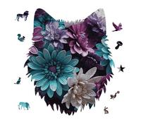 Purple and Teal Flowers Jigsaw Puzzle 175PCS Wolf Head Design Puzzle Wooden Jigsaw Puzzles for Adults Families