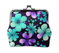 Purple and Teal Flowers Print Charm and Versatile Coin Purse Exquisite Waterproof Kiss Lock Wallet for Keys Cards