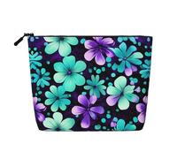 purple and teal flowers Print make up bag Single-layer Makeup Bags Travel Cosmetic Organizer Large Capacity Zippered, Black, One Size